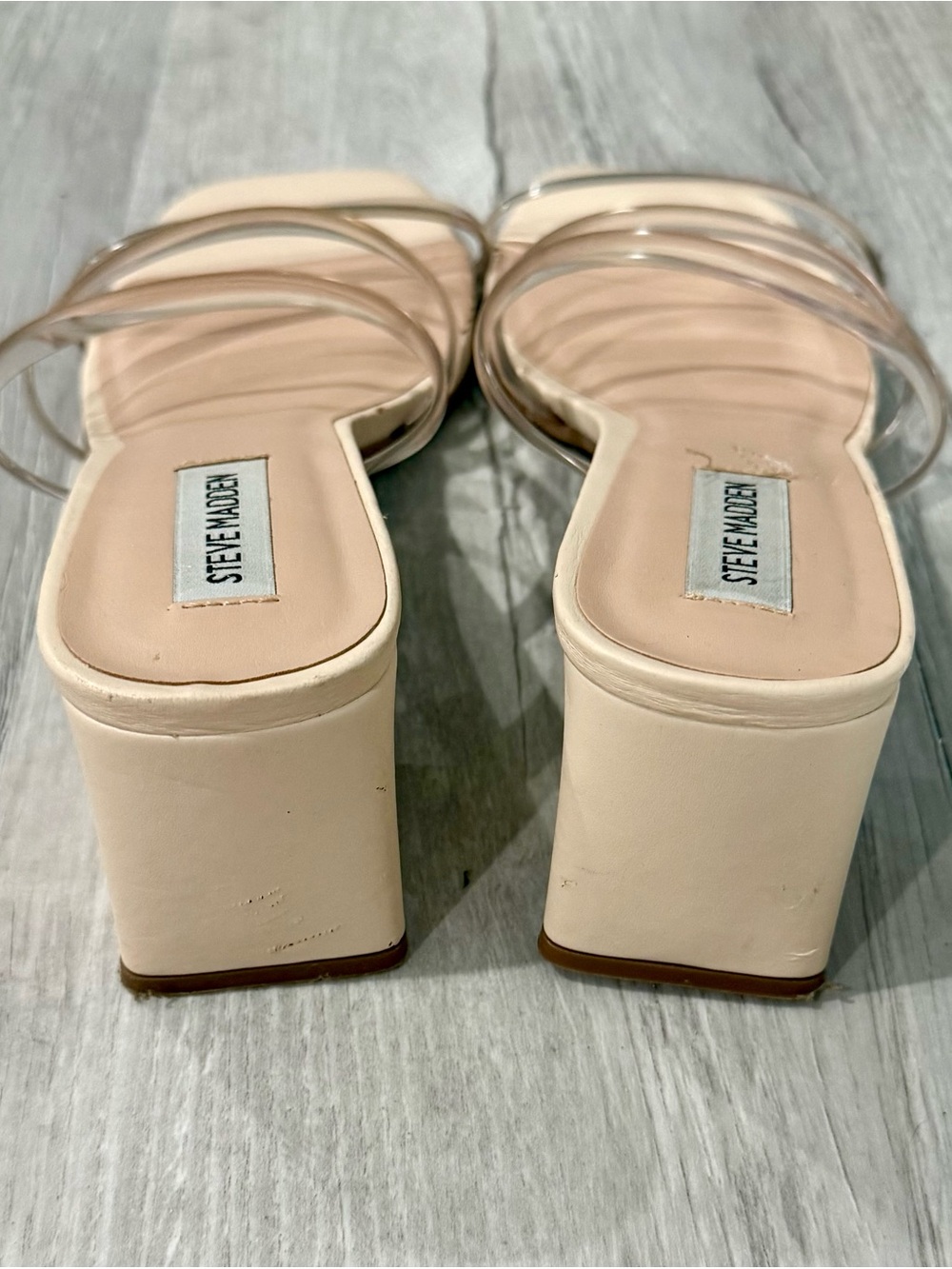 Women’s Steve Madden Nude Clear-Strap Block Heels - Picture 3 of 6